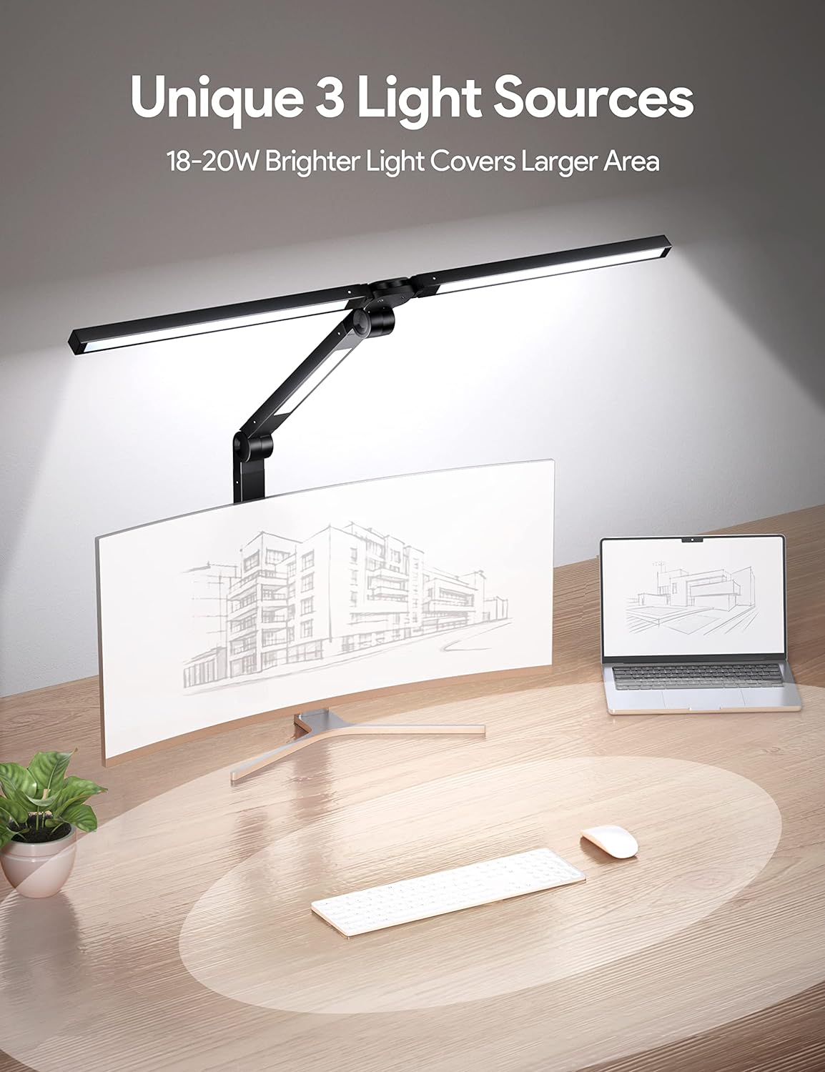 MediAcous LED Desk Lamp with Clamp, 20W Three Lights Desk Light for ...