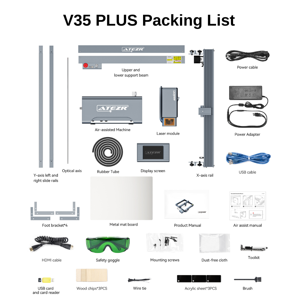 ATEZR V35 PLUS 35W LASER ENGRAVER WITH KA & KR PRO